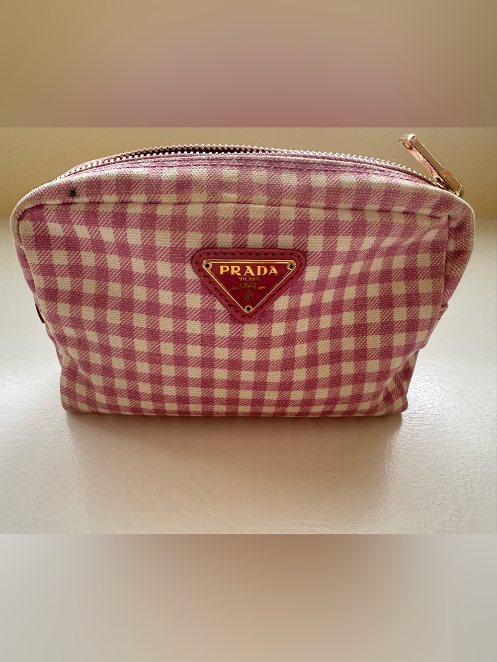 Prada Pink and White Gingham Cosmetic & Travel Pouch - Picture 3 of 14